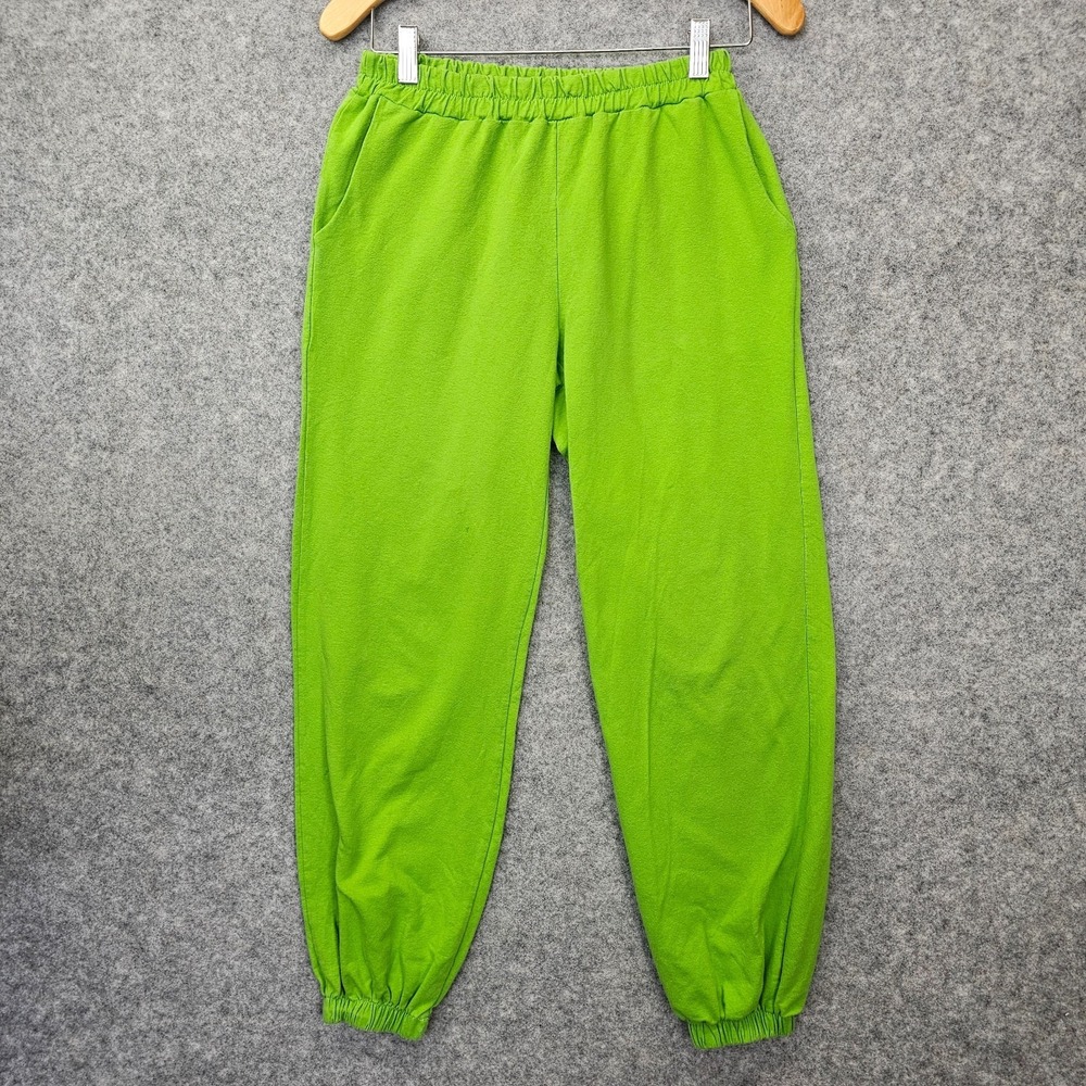 Y2K Italian Jogger Pants Womens Small Green Lime Lounge Streetwear ITALY 28x26